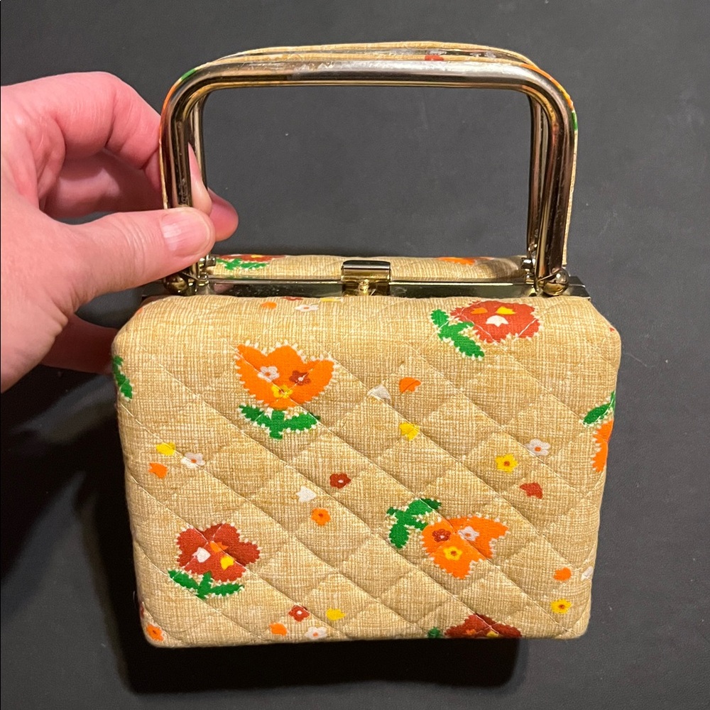 Floral Tan Quilted mini Handbag